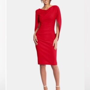 Betsy & Adam Drape Back Scuba Crepe Red Dress
